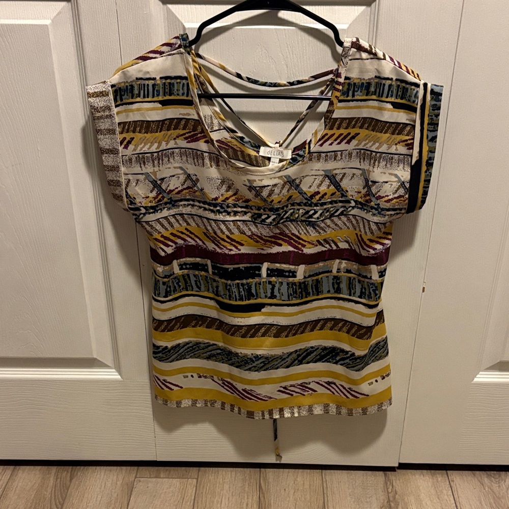 Cato Yellow and Black Striped Short Sleeve Top
